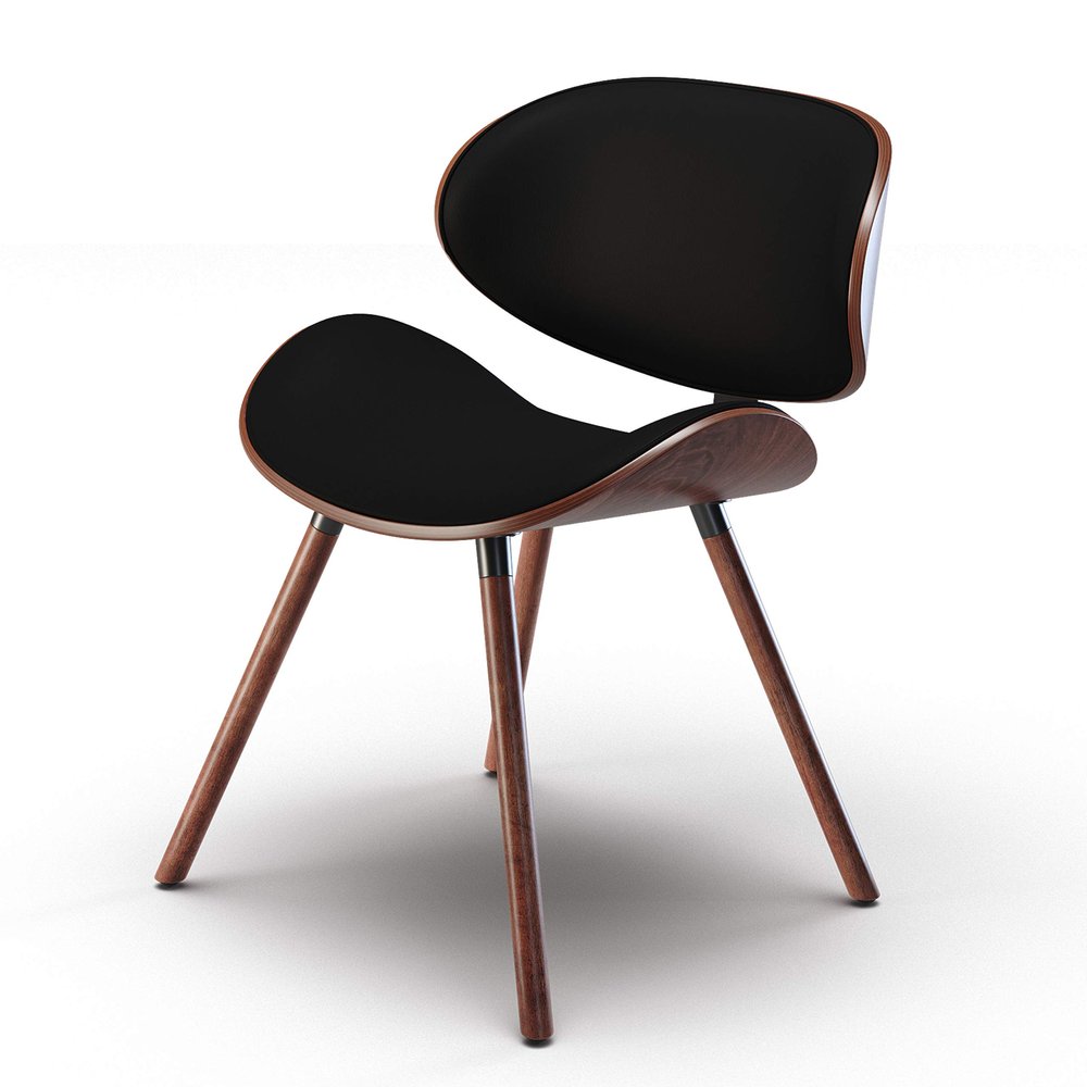 SIMPLIHOME Marana Dining Chairs - Upholstered Bentwood Back and Vegan Leather Kitchen Chair in Black, Mid-Century Modern Dining Room or Kitchen Seating with Contoured Seat and Beech Wood Base