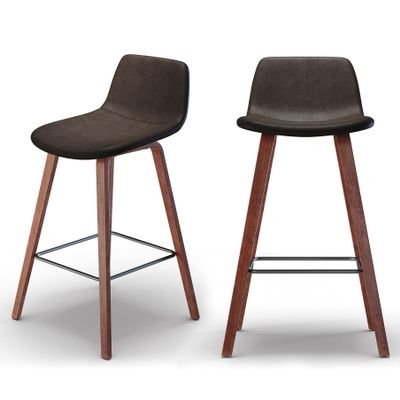 SIMPLIHOME Addy Mid Century Modern 26 Inch Counter Stool (Set of 2) in Distressed Brown Vegan Faux Leather, For the Dining Room and Kitchen