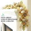 5 ft Christmas Garland for Mantle Unlit Garland for Stairs Railing, Banister, Staircase, Fireplace, for Table No Light, Garland Decor Frosted Red Poinsettia Holiday Tree (Sage Green Gold) view 2