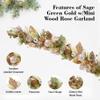 5 ft Christmas Garland for Mantle Unlit Garland for Stairs Railing, Banister, Staircase, Fireplace, for Table No Light, Garland Decor Frosted Red Poinsettia Holiday Tree (Sage Green Gold) view 4
