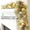 5 ft Christmas Garland for Mantle Unlit Garland for Stairs Railing, Banister, Staircase, Fireplace, for Table No Light, Garland Decor Frosted Red Poinsettia Holiday Tree (Glittery Champagne Gold) view 2