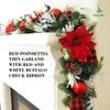 5 ft Christmas Garland for Mantle Unlit Garland for Stairs Railing, Banister, Staircase, Fireplace, for Table No Light, Garland Decor Frosted Red Poinsettia Holiday Tree (Glittery Red Poinsettia) view 2