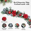 5 ft Christmas Garland for Mantle Unlit Garland for Stairs Railing, Banister, Staircase, Fireplace, for Table No Light, Garland Decor Frosted Red Poinsettia Holiday Tree (Glittery Red Poinsettia) view 4
