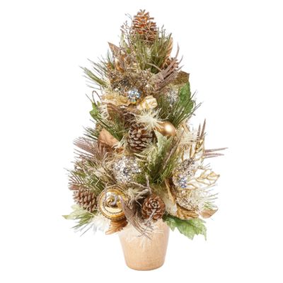 22 Handcrafted Premium Christmas Tabletop Tree Champagne Gold Poinsettia Cone with Pot HOLIDAY TREE