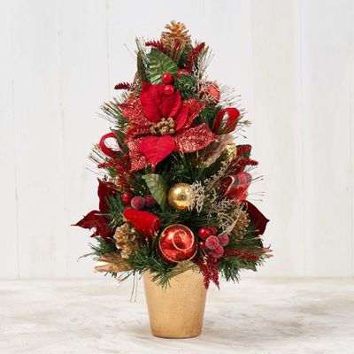 22 Handcrafted Premium Christmas Tabletop Tree Red Poinsettia Cone Tree with Pot HOLIDAY TREE