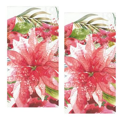 Boston International Christmas Hand Towels Paper Guest Towels Disposable Red Fingertip Towels Christmas Bathroom Decor for Christmas Party Watercolor Poinsettia Pak 32