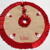 Personalized Burlap Christmas Tree Skirt with Crocheted Santa, 25'' to 64'' Red Velvet Ruffled Santa Under Tree Mat, Nordic Christmas Tree Decor view 2