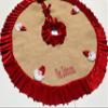 Personalized Burlap Christmas Tree Skirt with Crocheted Santa, 25'' to 64'' Red Velvet Ruffled Santa Under Tree Mat, Nordic Christmas Tree Decor view 3