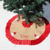 Personalized Burlap Christmas Tree Skirt with Crocheted Santa, 25'' to 64'' Red Velvet Ruffled Santa Under Tree Mat, Nordic Christmas Tree Decor view 4