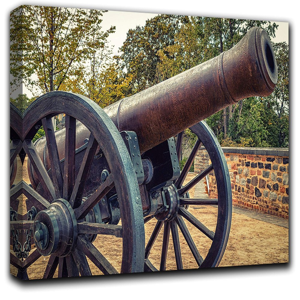 an Old Cannon Wall Art Decor Picture Painting Poster Print on Canvas Panels Pieces - History Theme Wall Decoration Set - Back to History Wall Picture for Showroom Office 17 by 30 in