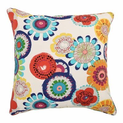 Pillow Perfect Bright Floral Indoor/Outdoor Throw Pillows, 1 Count, Floor - 25" x 25", Blue/Ivory Crosby