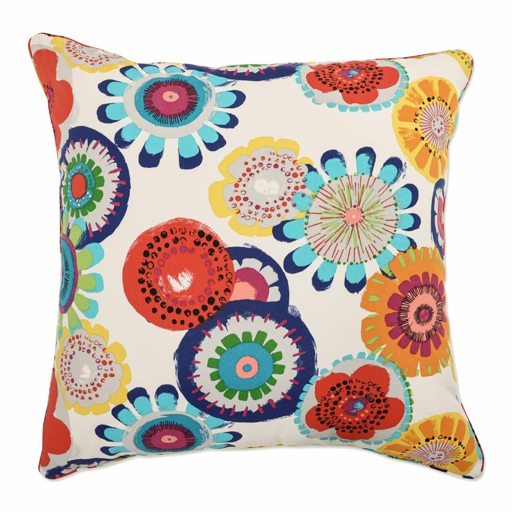 Pillow Perfect Bright Floral Indoor/Outdoor Throw Pillows, 1 Count, Floor - 25" x 25", Blue/Ivory Crosby