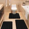 ACCUMTEK Striped Black Bathroom Rug Set 3 Pieces Ultra Soft, Non Slip Chenille Toilet Mat, Absorbent Plush Shaggy Bath Mats for Bathroom, Bedroom, Kitchen view 1