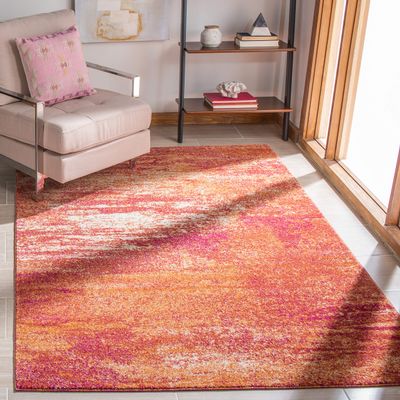 SAFAVIEH Evoke Collection 4' x 6' Ivory / Orange EVK272P Modern Abstract Non-Shedding Living Room Bedroom Accent Rug