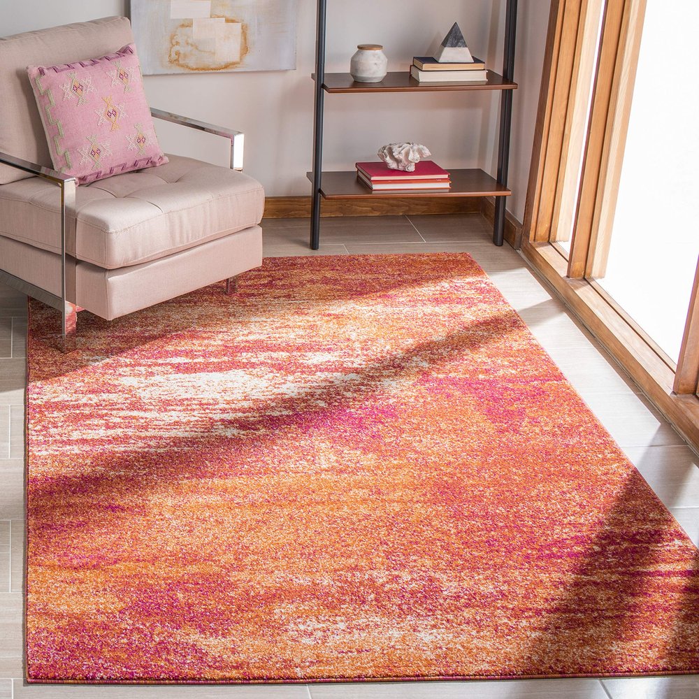 SAFAVIEH Evoke Collection 4' x 6' Ivory / Orange EVK272P Modern Abstract Non-Shedding Living Room Bedroom Accent Rug