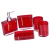 5 Pcs Bathroom Accessories, Red Bathroom Accessories Bath Accessory Set Ensemble Kit Acrylic Bathroom Set, Toilet Brush and Lder Set with 2 Cups Toothbrush Holder Dish Dispenser Red Bathroom view 2