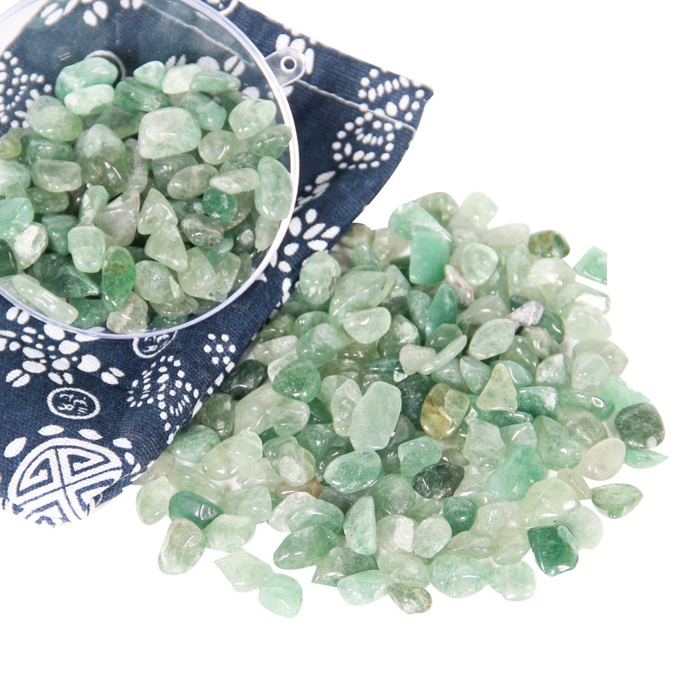 1.1lb Natural Crushed Green Strawberry Quartz Crystal Tumbled Chips-Healing Crystals Chips Bulk, Crushed Crystal Gemstones for Crafts, Beautiful Package for Gift(Green Strawberry Quartz)