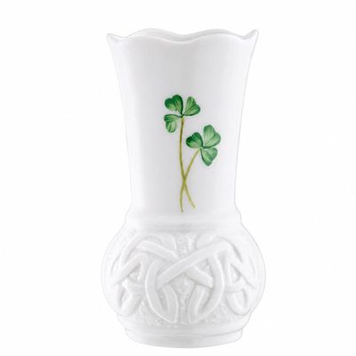 Belleek Classic Durrow Mini Shamrock Vase 4" H x 2" D, Handcrafted Fine Parian China Flower Vase, Irish Decor, White