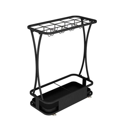 Umbrella Racks WXYZ Rectangular Hotel Umbrella Stand, Large Capacity Umbrella Storage Rack with 15 Holes and 8 Hooks, 60x24x44cm White Pink Green Black (Color : Black)
