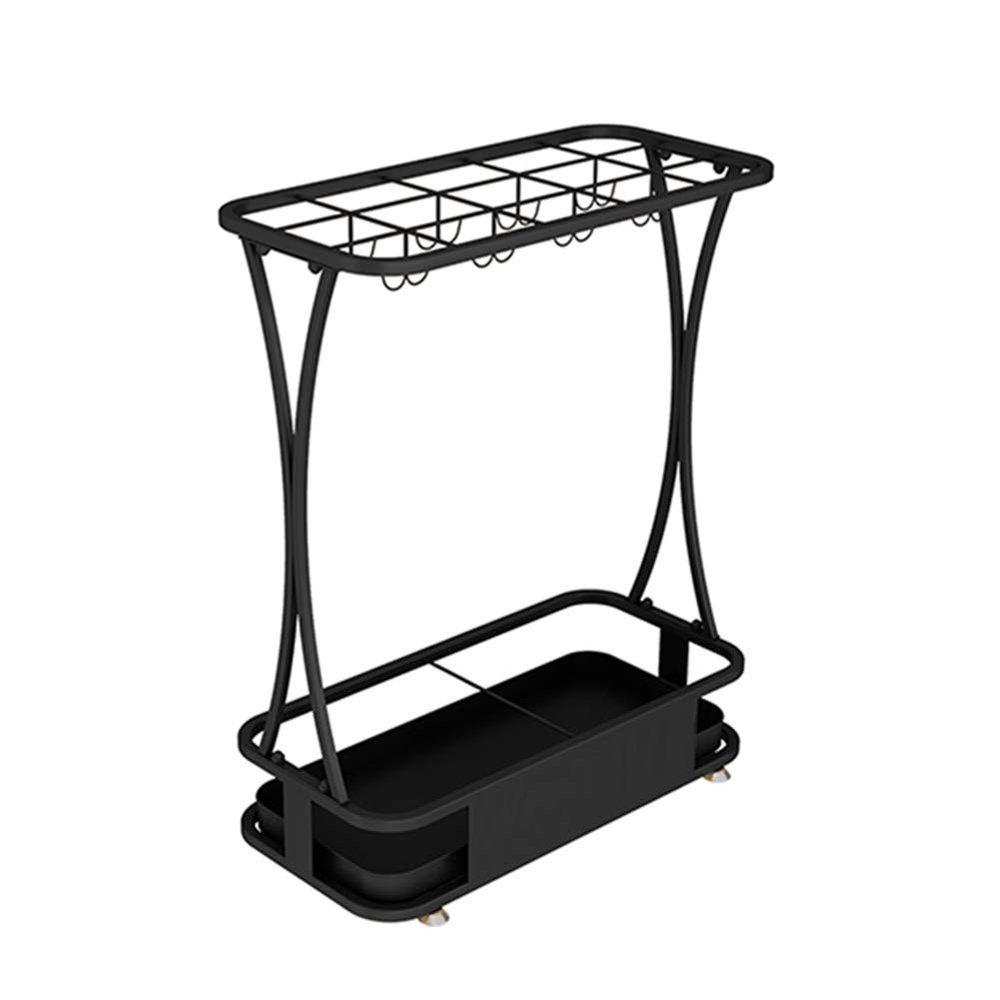 Umbrella Racks WXYZ Rectangular Hotel Umbrella Stand, Large Capacity Umbrella Storage Rack with 15 Holes and 8 Hooks, 60x24x44cm White Pink Green Black (Color : Black)