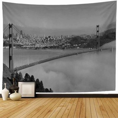 Staroapr Tapestry Wall Hanging Red White Panoramic Area San Francisco Gate Bay Black Bridge Beach Family Fog Vacation Destination Home Decorations for Bedroom Dorm Decor 60x50 Inch