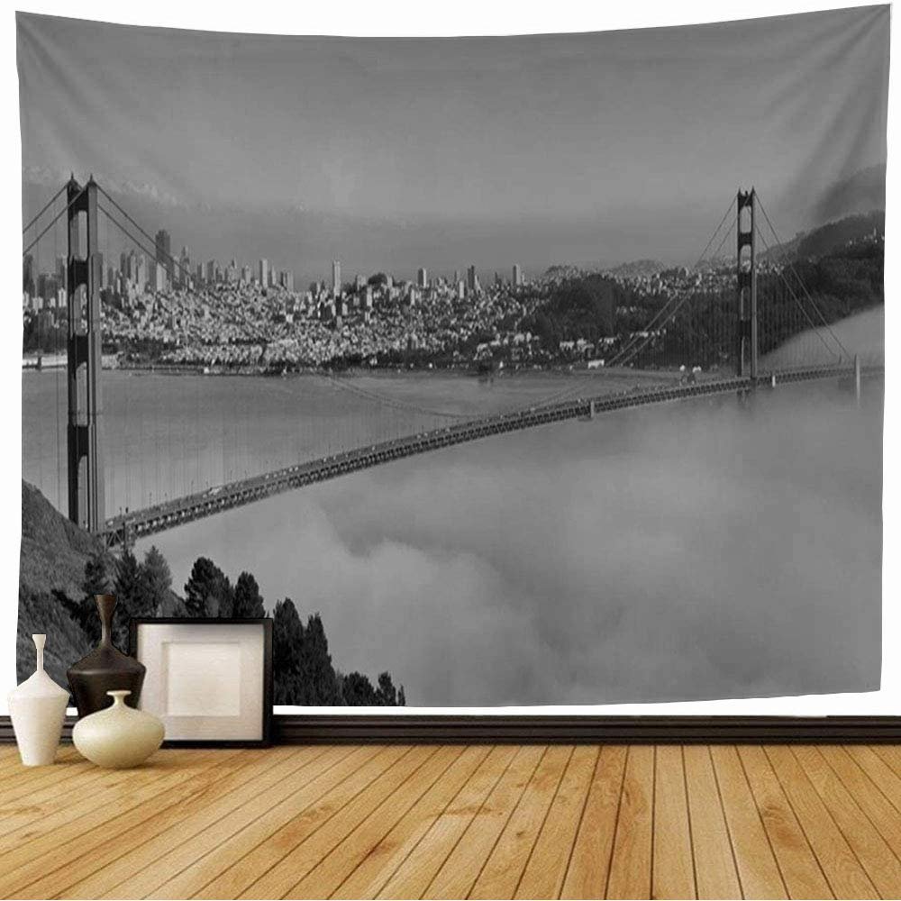 Staroapr Tapestry Wall Hanging Red White Panoramic Area San Francisco Gate Bay Black Bridge Beach Family Fog Vacation Destination Home Decorations for Bedroom Dorm Decor 60x50 Inch