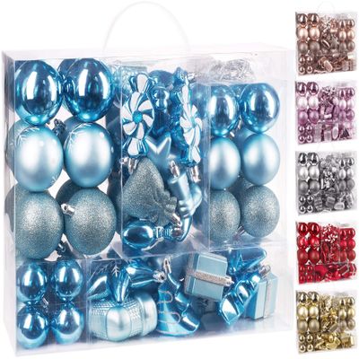 BRUBAKER 77-Piece Christmas Tree Ornaments - Shatterproof - Light Blue/Silver