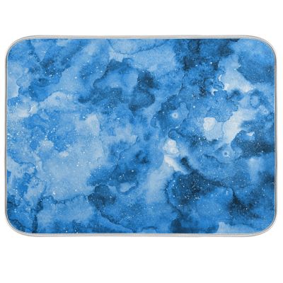 Absorbent Dish Drying Mat for Kitchen Counter - Blue Watercolor Microfiber Drying Pad, Reversible Drainer Mats for Countertop, Large 18 x 24 inch