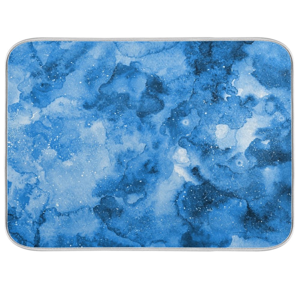 Absorbent Dish Drying Mat for Kitchen Counter - Blue Watercolor Microfiber Drying Pad, Reversible Drainer Mats for Countertop, Large 18 x 24 inch