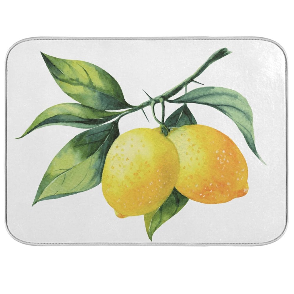Absorbent Dish Drying Mat for Kitchen Counter - Yellow Whole Lemon Microfiber Drying Pad, Reversible Drainer Mats for Countertop, Large 18 x 24 inch