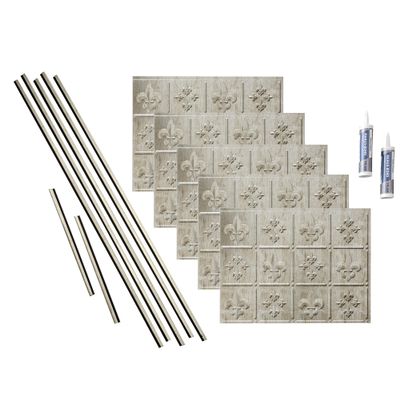FASDE Fleur-de-lis Decorative Vinyl Backsplash 15 sq ft Kit in Vintage Metal