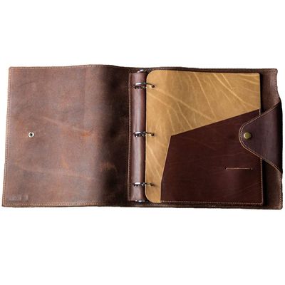 Holtz Leather Co. Personalized Fine Leather 3 Ring Binder Notebook Photo Album Recipie Binder Leather Binder (Brown) - The Langley