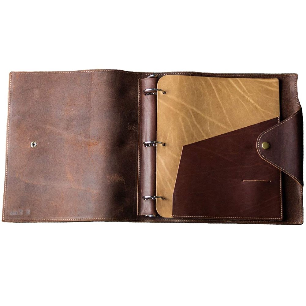 Holtz Leather Co. Personalized Fine Leather 3 Ring Binder Notebook Photo Album Recipie Binder Leather Binder (Brown) - The Langley
