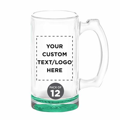 12 Libbey Beer Mugs Set, 12 oz. - Customizable Text, Logo - Groomsmen Glassware - Green