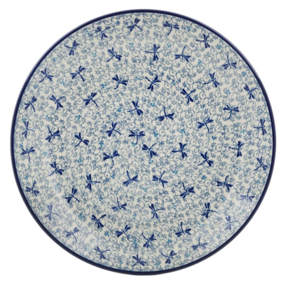 Polmedia Polish Pottery Dinner Plate - Dragonfly In The Sky Pattern Handmade in Boleslawiec Poland by Ceramika Artystyczna + Certificate of Authenticity