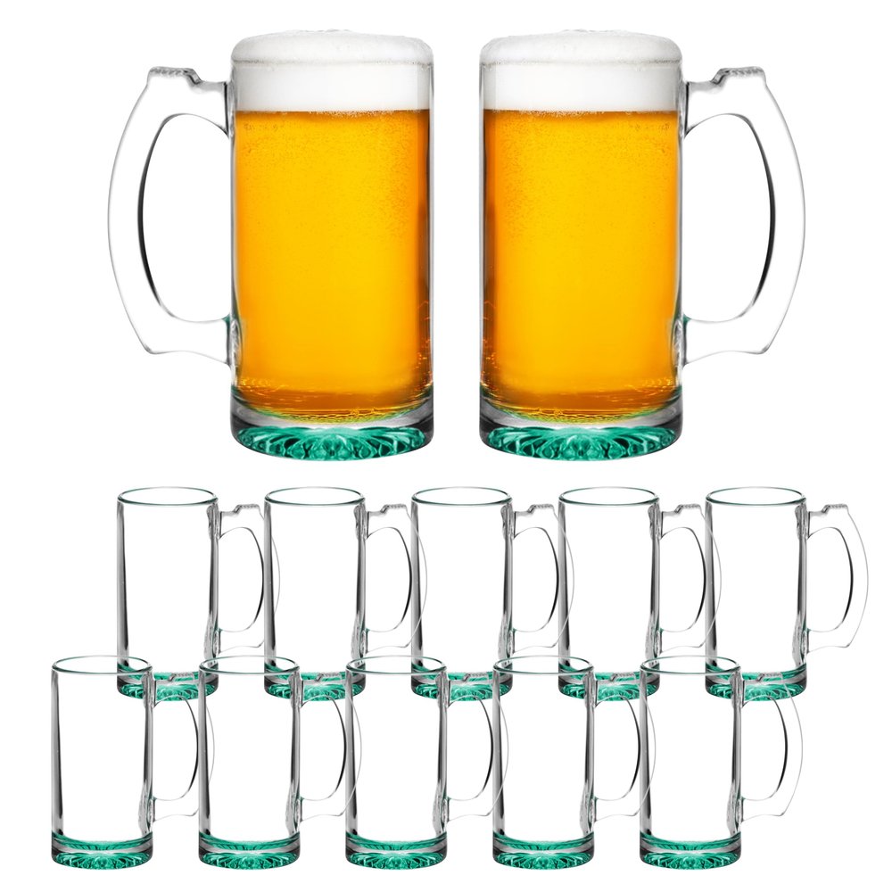 12 Libbey Beer Mugs Set, 12 oz. - Groomsmen Glassware - Green