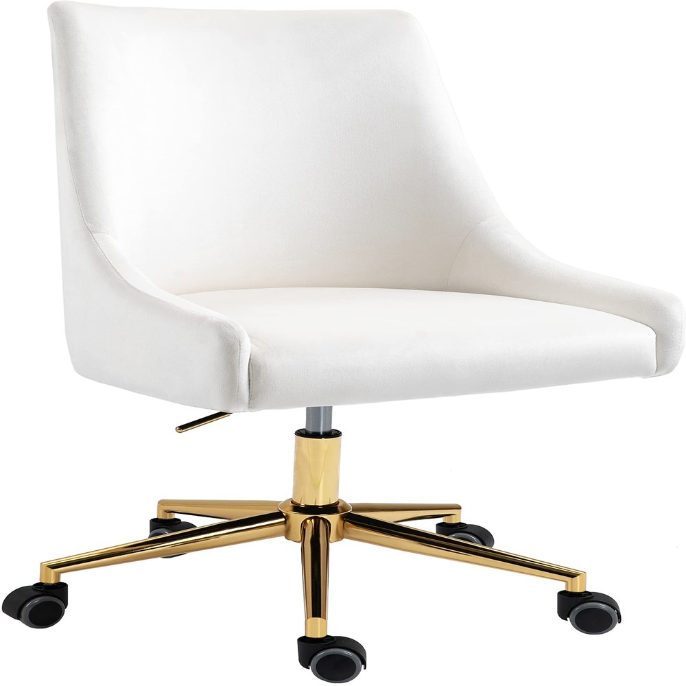 Meridian Furniture 163Cream Karina Collection Modern | Contemporary Velvet Upholstered Swivel and Adjustable Office Chair with Durable Rich Gold Base, Cream, 23" W x 26" D x 36"-39" H