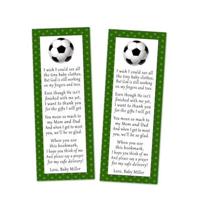 30 bookmarks soccer baby shower favors personalized green gender neutral