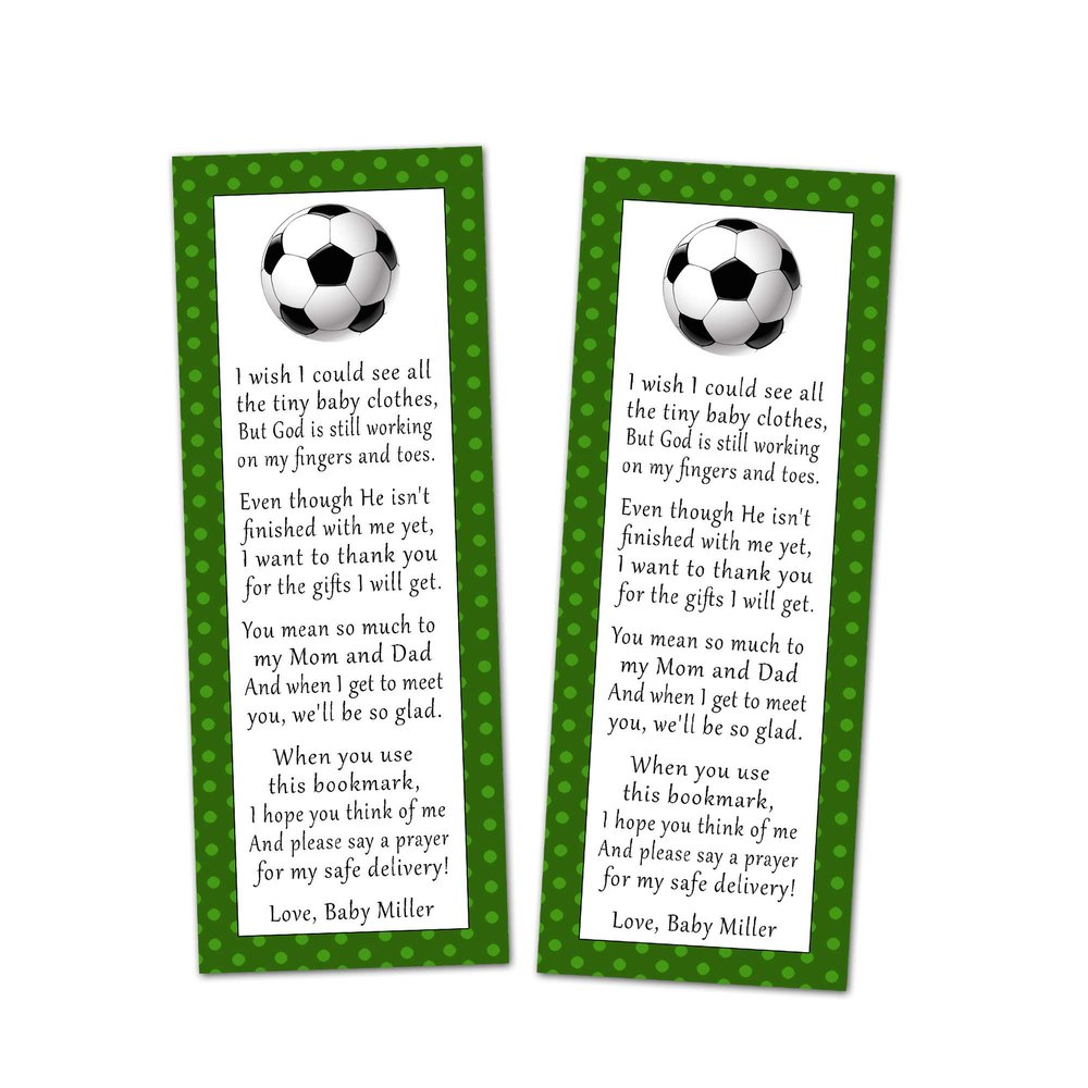 30 bookmarks soccer baby shower favors personalized green gender neutral