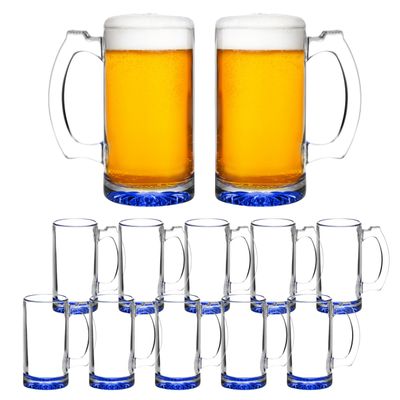 12 Libbey Beer Mugs Set, 12 oz. - Groomsmen Glassware - Blue