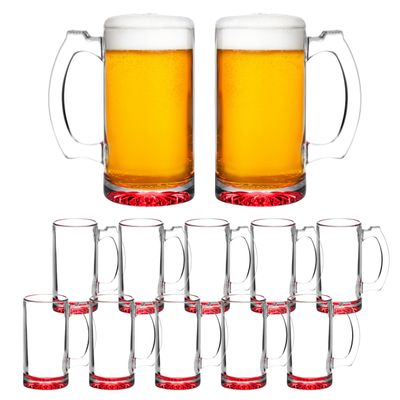 12 Libbey Beer Mugs Set, 12 oz. - Groomsmen Glassware - Red