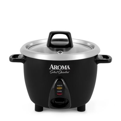 Aroma Housewares Select Stainless Rice Cooker & Warmer with Uncoated Inner Pot, 3-Cup(uncooked)/6-Cup(cooked)/ 1.2Qt, ARC-753SGB, Black