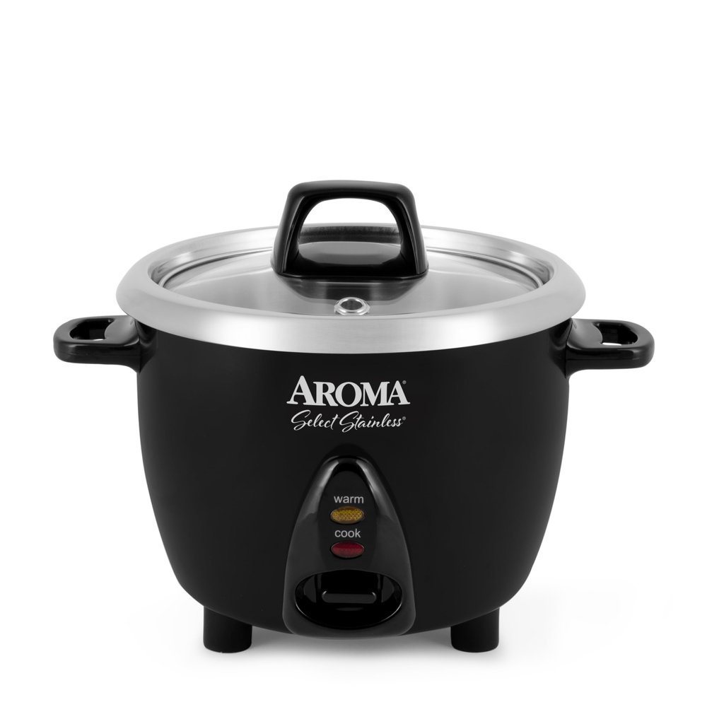 Aroma Housewares Select Stainless Rice Cooker & Warmer with Uncoated Inner Pot, 3-Cup(uncooked)/6-Cup(cooked)/ 1.2Qt, ARC-753SGB, Black