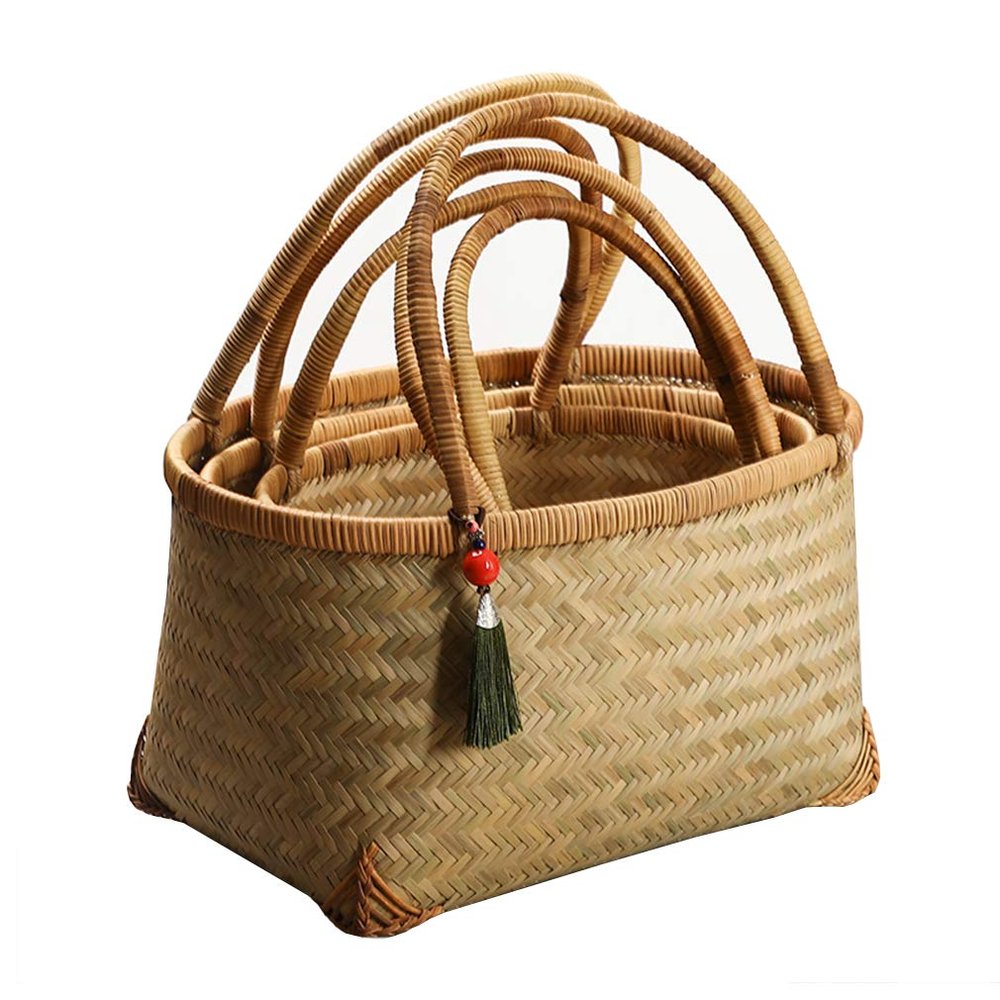 Handwoven Bamboo Storage Basket with Handles,Flower Basket,Fruite Basket,Shopping Basket,for Decoration,Groceries,Picnic and Toy Storage