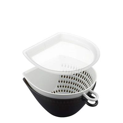 Akebono Sangyo MZ-3531 Colander Bowl Set with Lid, Small, Made in Japan, Scoops and Moves Food Without Spilling Out Even When Exposed to Running Water, Scale Included, Hanging Hook, Stacking, Space-Saving, Microwave Safe, Chilitori Colander Bowl, Whi