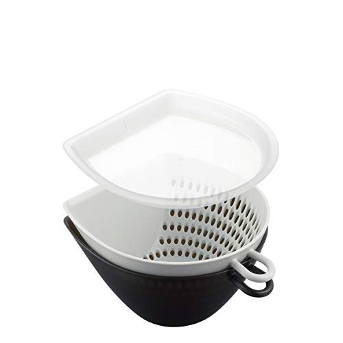 Akebono Sangyo MZ-3531 Colander Bowl Set with Lid, Small, Made in Japan, Scoops and Moves Food Without Spilling Out Even When Exposed to Running Water, Scale Included, Hanging Hook, Stacking, Space-Saving, Microwave Safe, Chilitori Colander Bowl, Whi