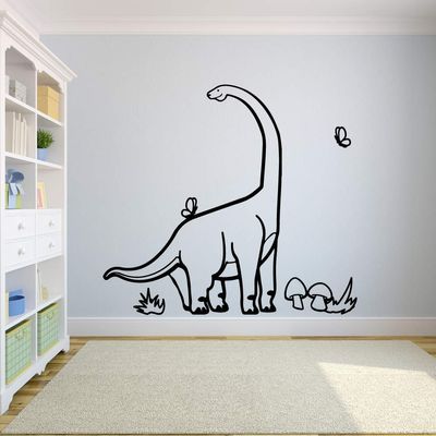 Long Neck Dinosaur Brachiosaurus Jurassic Dino Wall Sticker Art Decal for Girls Boys Kids Room Bedroom Nursery Kindergarten House Fun Home Decor Stickers Wall Art Vinyl Decoration Size (27x30 inch)