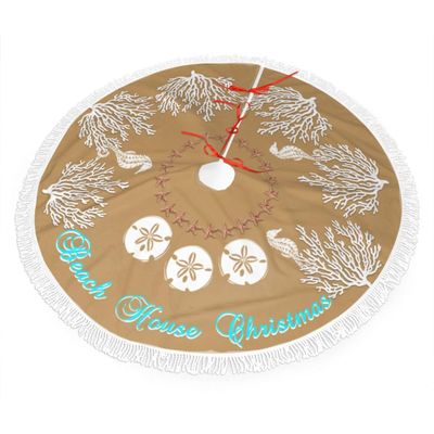 Beach Coral Christmas Christmas Tree Skirt Gorgeous Edge Tassel Lace for 48" Xmas Ornaments Decoration