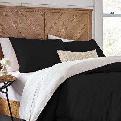 3 Piece Reversible Duvet Cover Set with Zipper & Corner Ties 100% Egyptian Cotton 800 Thread Count Premium Two Tone Bedding (Oversized Super King, Black/White)