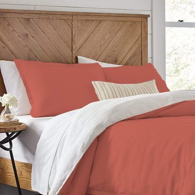 1 Piece Reversible Duvet Cover with Zipper & Corner Ties 100% Egyptian Cotton 800 Thread Count Premium Two Tone Bedding (Super King, Brick Red/White)